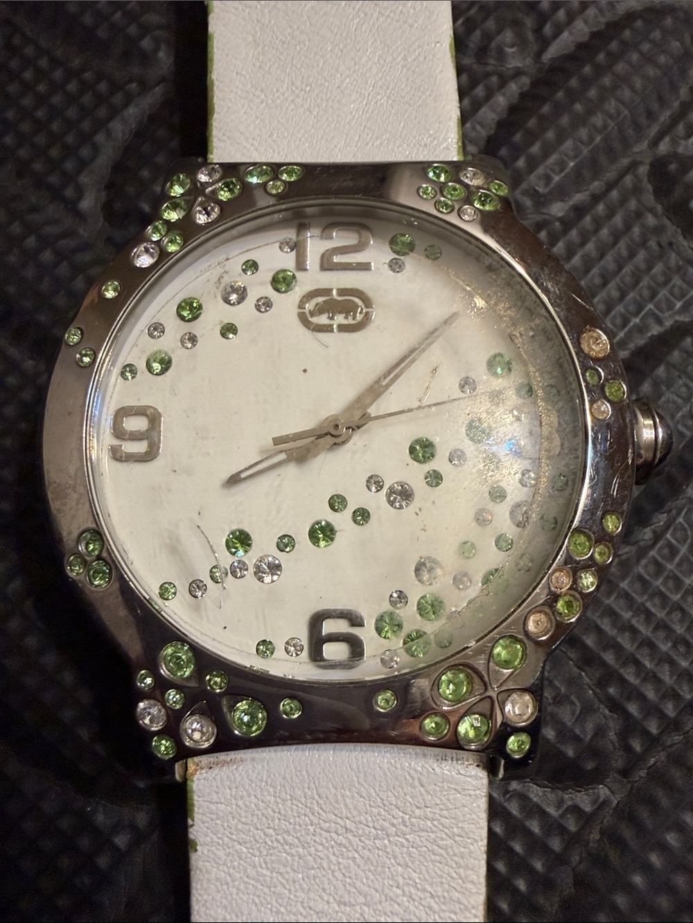 Marc Ecko White Strap Watch with Green Crystal Accents
